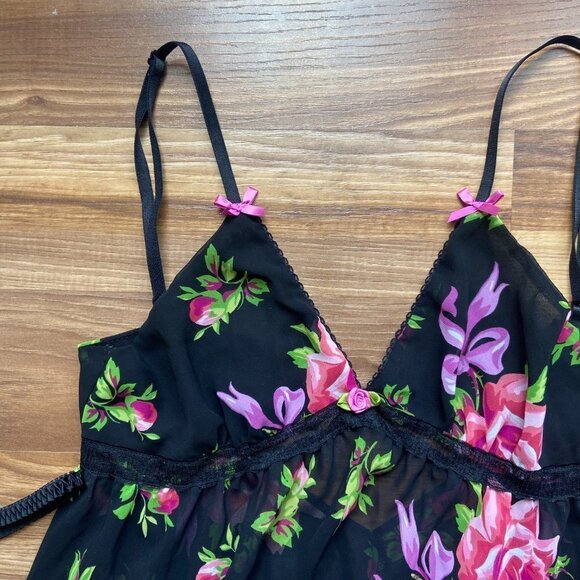 Betsey Johnson Intimates Floral Sheer Nightie Lingerie Dress and Thong Panty Set - Picture 8 of 16